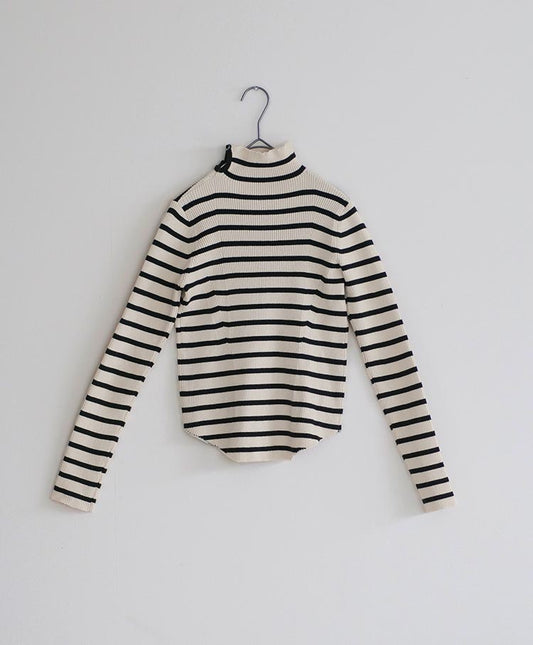 Button-Detail High Neck Knit