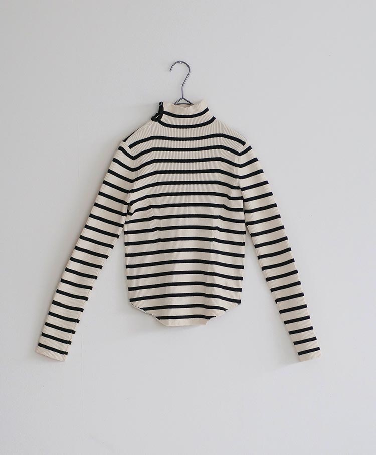 Button-Detail High Neck Knit