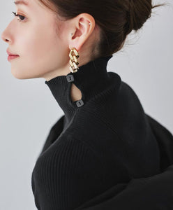 Button-Detail High Neck Knit