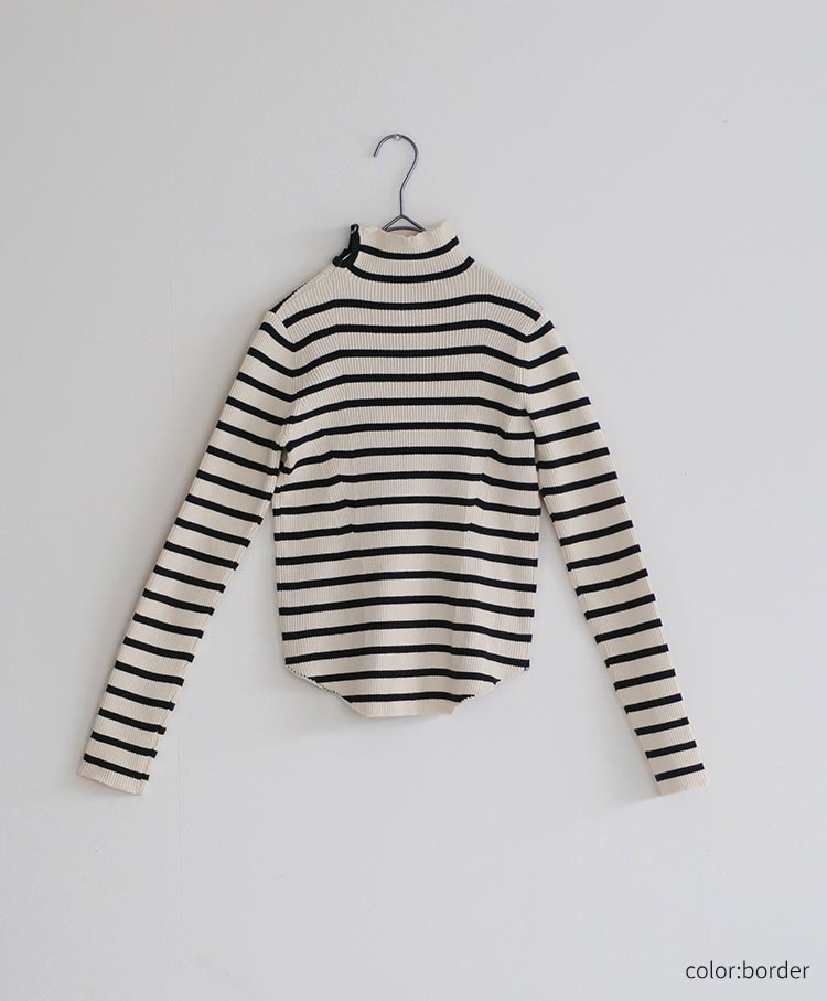 Button-Detail High Neck Knit