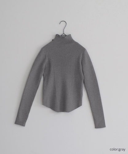 Button-Detail High Neck Knit