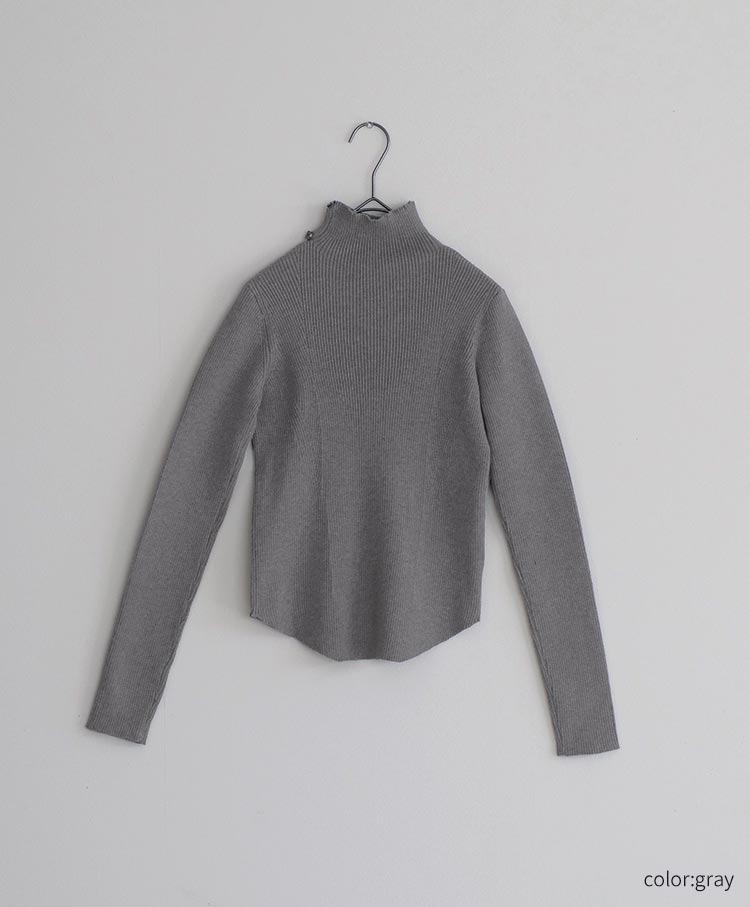 Button-Detail High Neck Knit