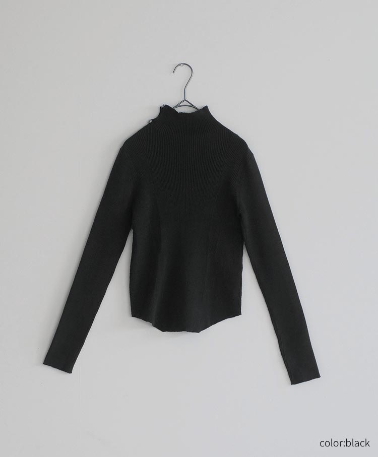 Button-Detail High Neck Knit
